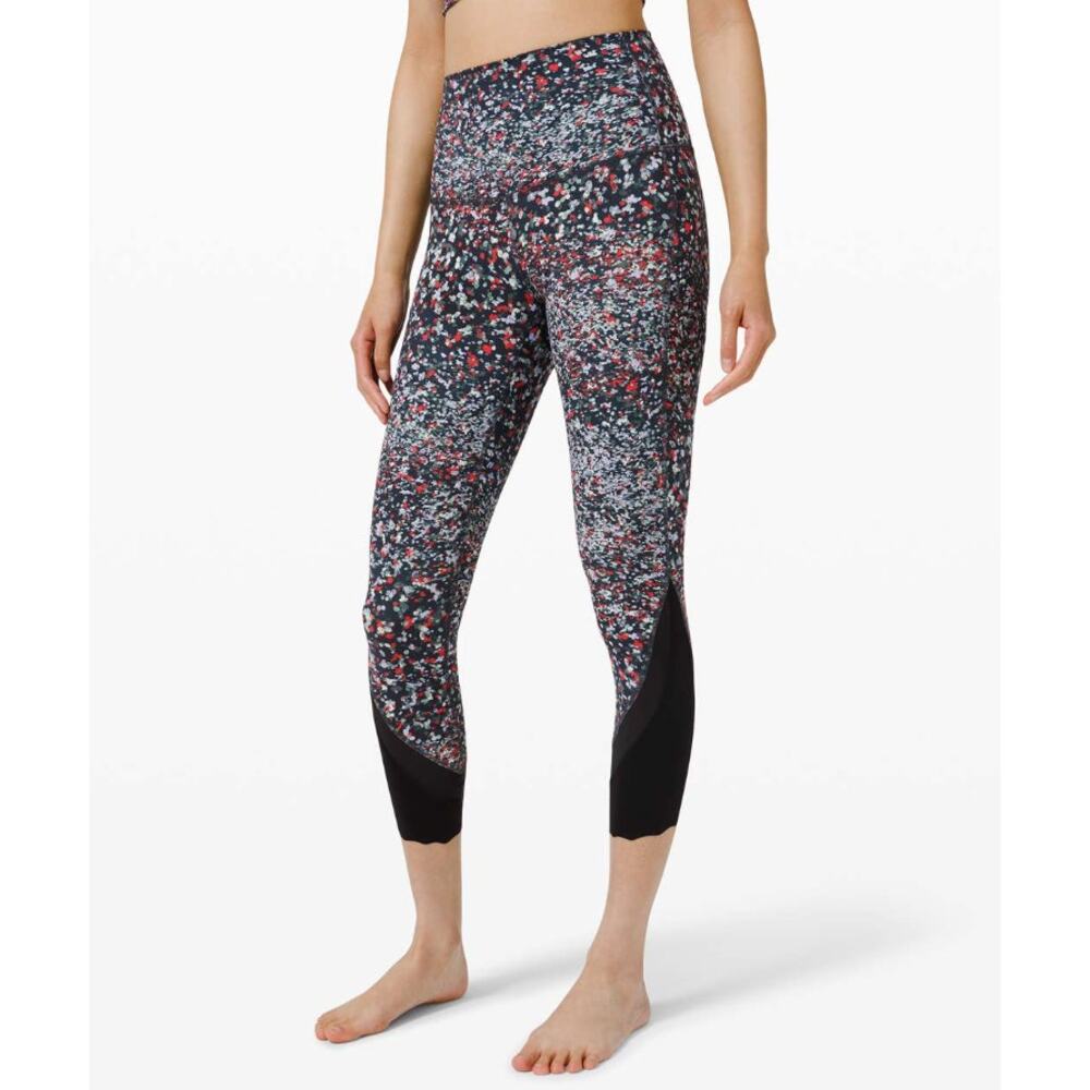 High-Rise Printed Capri Leggings with Contrast Panels - Black/Multi